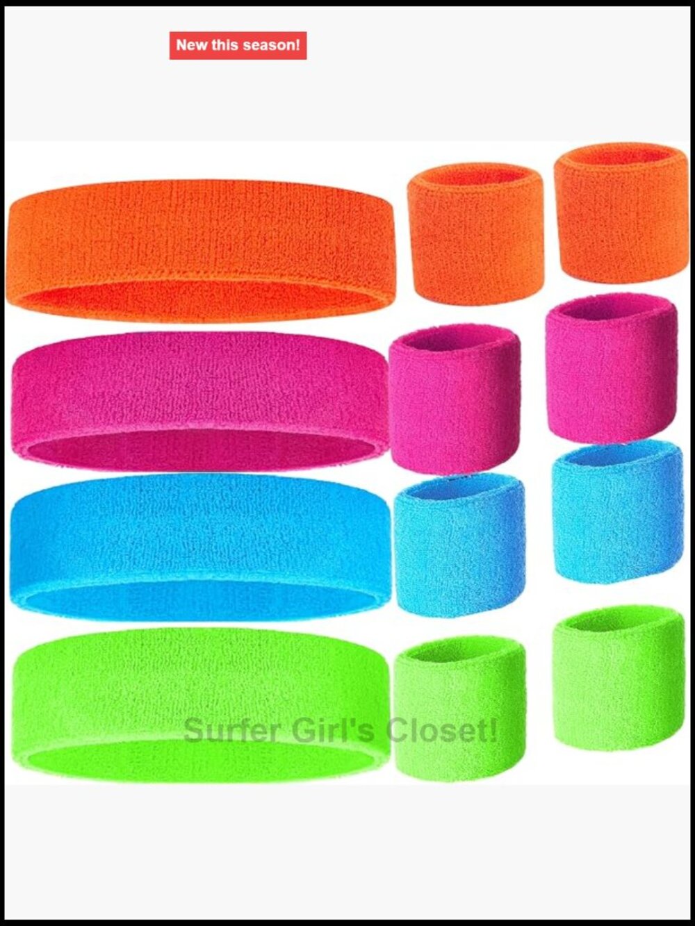 80s Neon Sweatband Wristband Set Workout Headband
